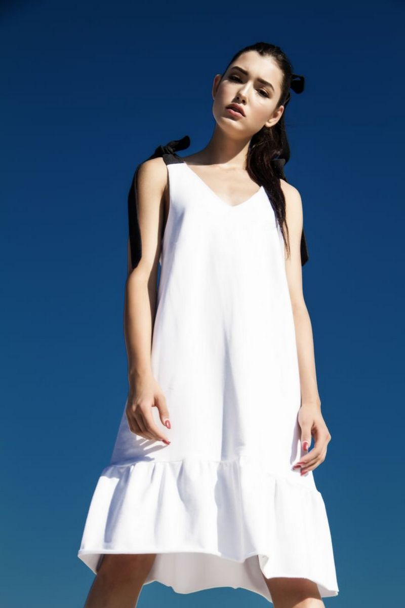 Buy White women`s straight loose v neck summer sleeveless design dress 